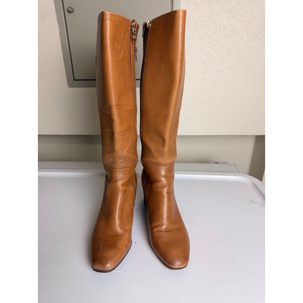 Tamaris Cognac Brown Leather Knee High Block Heel Boots 39 XS 1-25512-27-440